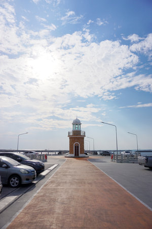 BANGSAEN, THAILAND - 26 FEB : Lighthouse at Ang sila fish market on 26 Febraury 2022 in Ang sila, Bangsaen, Chonburi, Thailandのeditorial素材