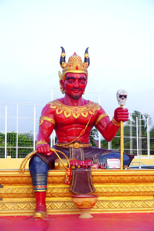 CHONBURI, THAILAND - 14 MARCH : Sculpture of Death angel at thorn with Thai style on 14 March 2022 in Bang Phra beach, Si racha, Thailandのeditorial素材