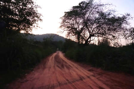 Countryside road with mountain backgroundの写真素材
