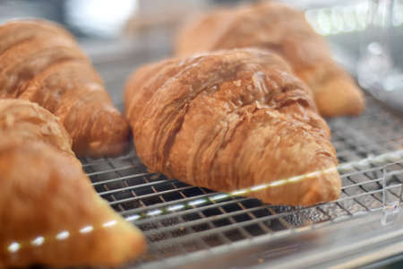 Crosisants in glass cabin, Close up shotの写真素材