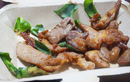 Close up shot of grilled pork with lemongrass, Thai cuisineの写真素材