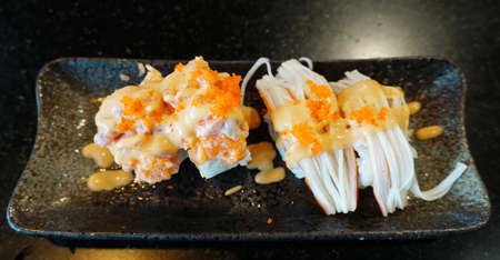 Sushi on dish, Japanese foodの写真素材