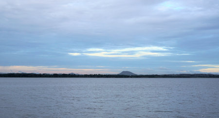Reservoir and sky, Nature backgroundの写真素材