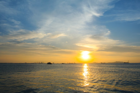 Sunset sky at sea, Nature backgroundの写真素材