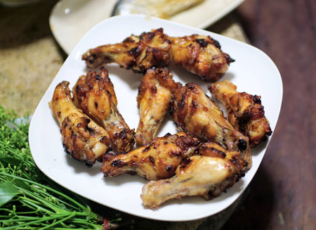 Roasted chicken on white dish, Cuisineの写真素材