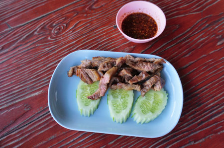 Smoked Beef Brisket, Thai cuisine with dipping sauceの写真素材