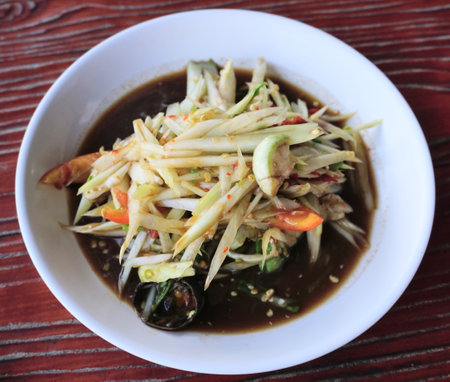 Papaya salad with salted crab, Thai spicy foodの写真素材