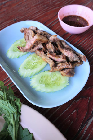 Smoked Beef Brisket, Thai cuisine with dipping sauceの写真素材