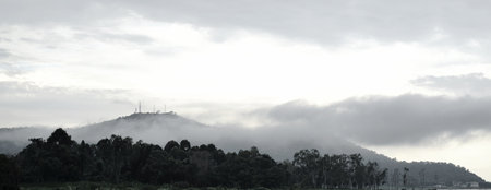 Mountain and clouds with sky in mono tone style, Landscapeの写真素材