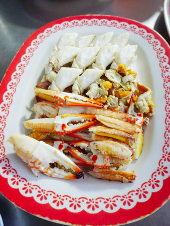 Crab steamed ready to eat in dish, Thai seafood menuの写真素材