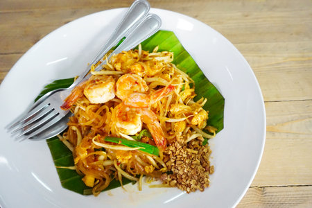 Pad Thai noodles with shrimp, Thai cuisineの写真素材