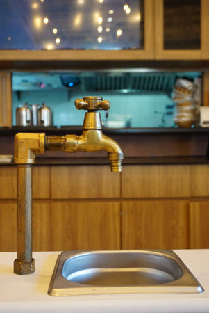 Vintage brass valve at bar, Decoration in restaurant