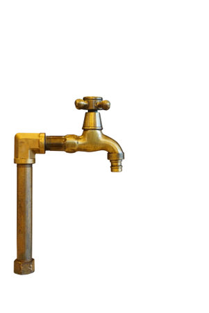 Vintage brass valve isolated on whiteの写真素材