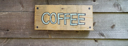 Coffee sign on wooden wall, Vintage decorationの写真素材