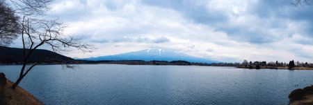 Lake Tanuki and beautiful Mount Fujiの写真素材