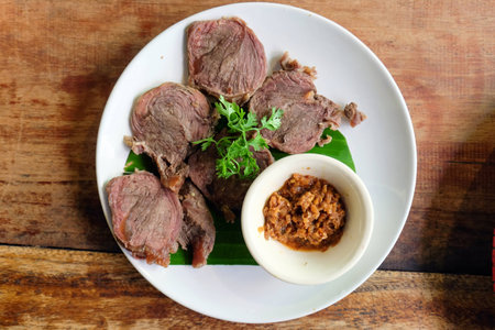 Slice grilled beef with spicy sauce, Northern Thai food.