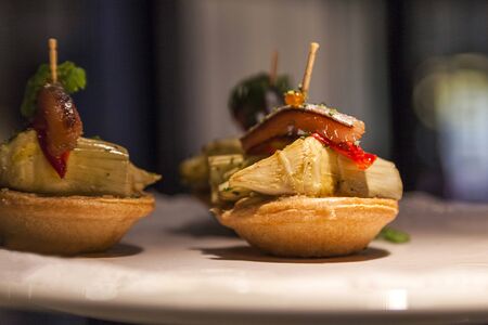 Tapas with artichoke and fish, closeupの写真素材