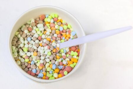 Colorful nano ice cream in a paper cupの写真素材