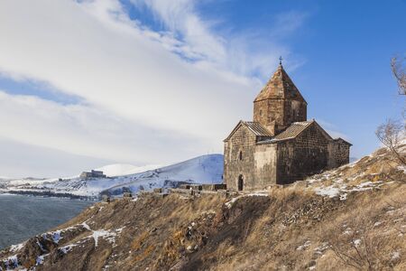 Sevanavank and lake Sevan. Winterの写真素材