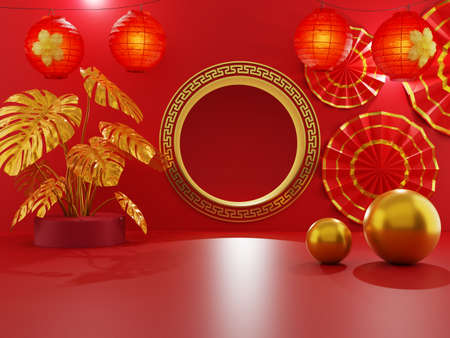 gift box open with red balloon heart flying, 3d illustrationの写真素材
