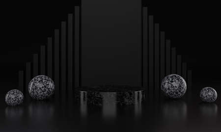 Abstract black geometric podium with black cylinderの写真素材
