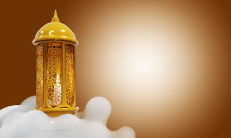 Ramadan Kareem Silver Crescent Moon and Lantern Lightningの写真素材