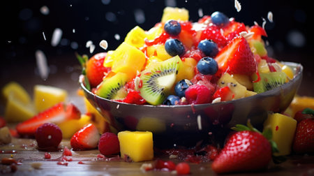 fruit salad spilling on the floor was a mess of vibrant colors and textures. Generative Aiの素材