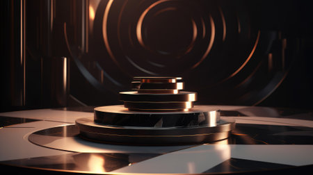 3D Rendering, Abstract of white empty stage, Sci-Fi concept style, blank space for copy and shiny reflection surface, light on red and blue shade colors background.の素材