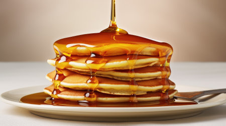 a stack of pancakes covered in butter and syrup with whipped cream on top. generative aiの素材
