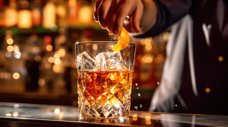 hand making three cocktails on the barの素材