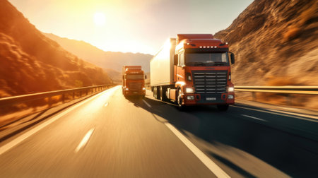 Logistics import export and cargo transportation industry concept of Container Truck run on highway roads. Generative AIの素材