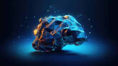 Low poly brain or Artificial intelligence concept. Generative AIの素材