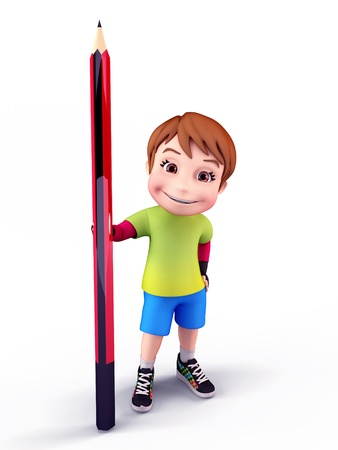 Cute boy with pencilの写真素材