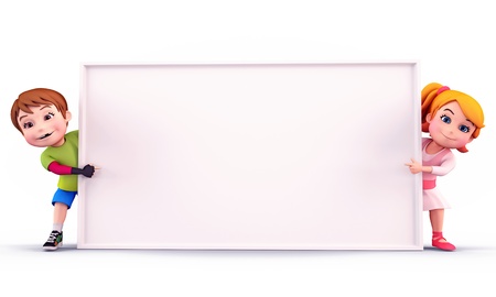 Cute kids holding signの写真素材