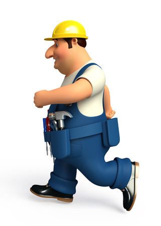 Plumber with wrench and hammerの写真素材