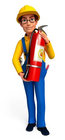 plumber with fire extinguisherの写真素材