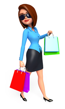 Office girl with shopping bagsの写真素材