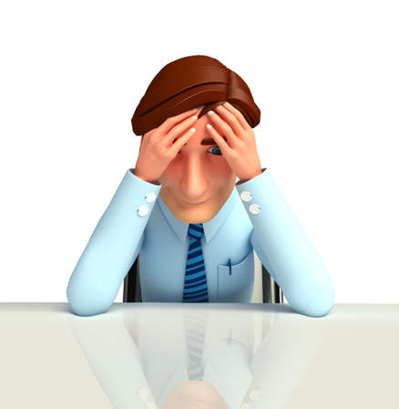 Young service man suffering from headacheの写真素材