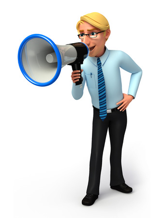 service man with loudspeaker の写真素材