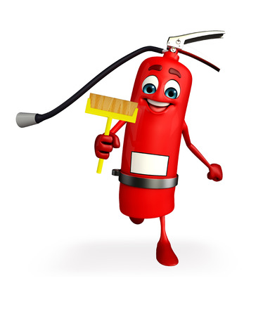 Cartoon Character of fire extinguisher with Cleaning mopの写真素材