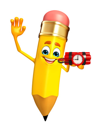 Cartoon Character of pencil with time Bombの写真素材