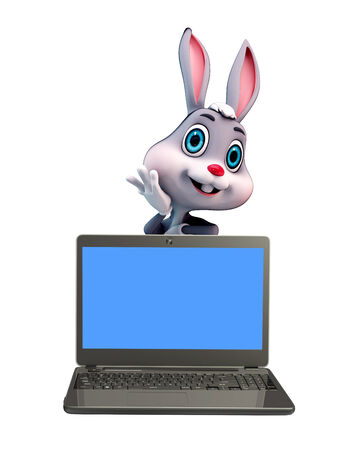 Cartoon Character of Easter Bunny with laptopの写真素材