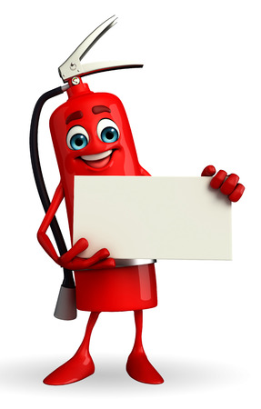 Cartoon Character of fire extinguisher with signの写真素材