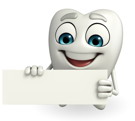 Cartoon character of teeth with sign の写真素材
