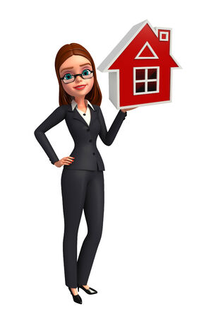 Illustration of Young Business Woman with home の写真素材