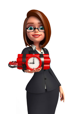 Illustration of Young Business Woman with bombの写真素材