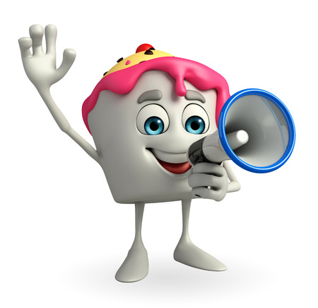 Cartoon Character of Ice Cream with Loudspeakerの写真素材