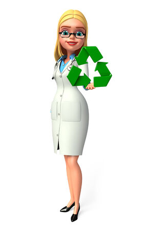 Illustration of young doctor with recycle iconの写真素材
