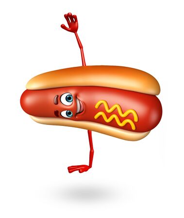 3d rendered illustration of hot dog cartoon characterの写真素材