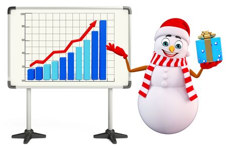 3d rendered illustration of snowman with display boardの写真素材